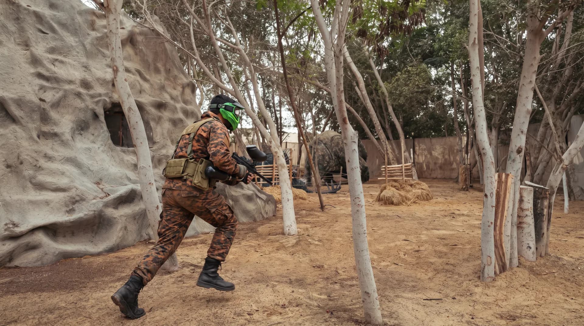 Moving through the paintball course