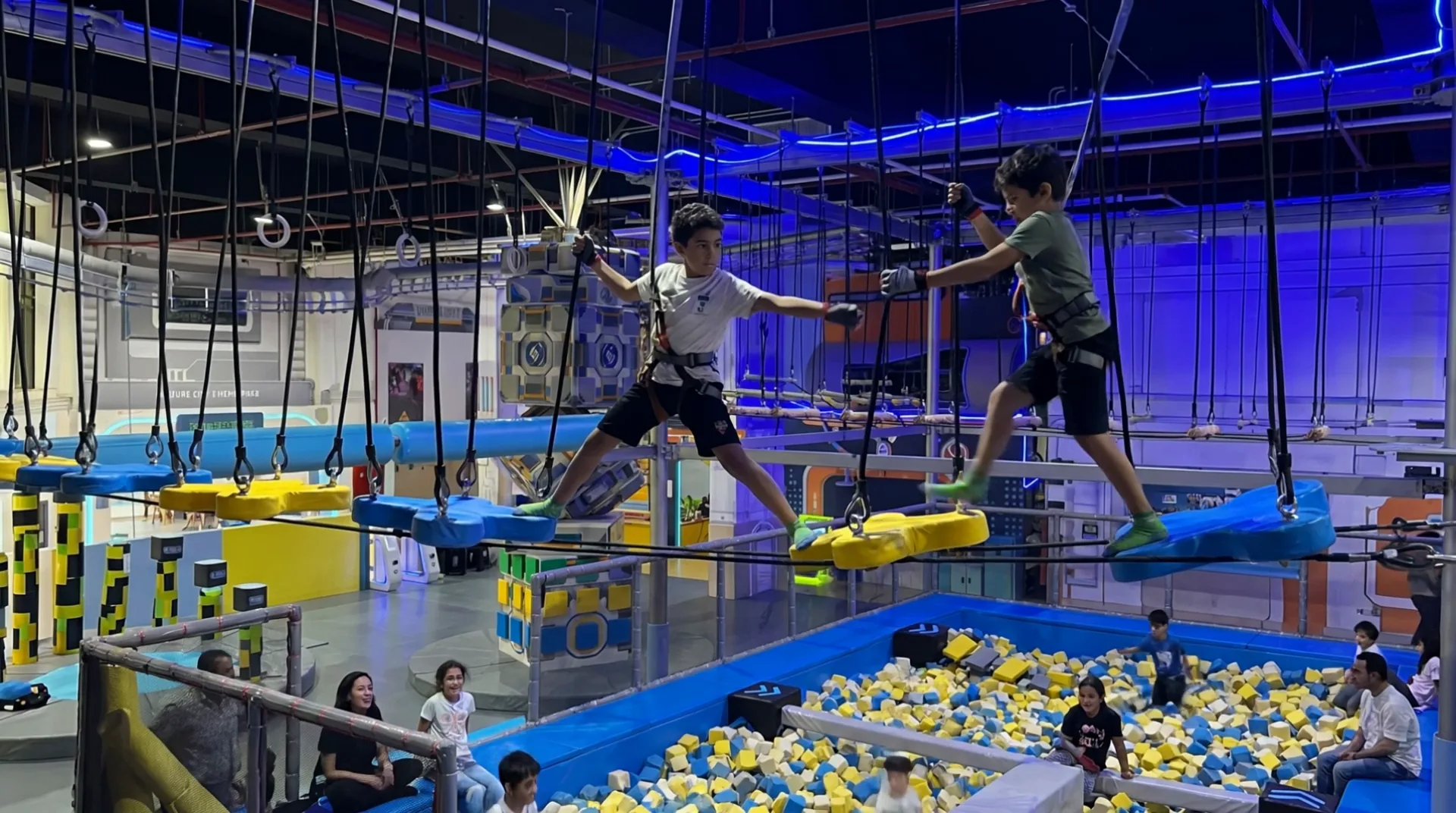 The indoor rope course above the foam pit