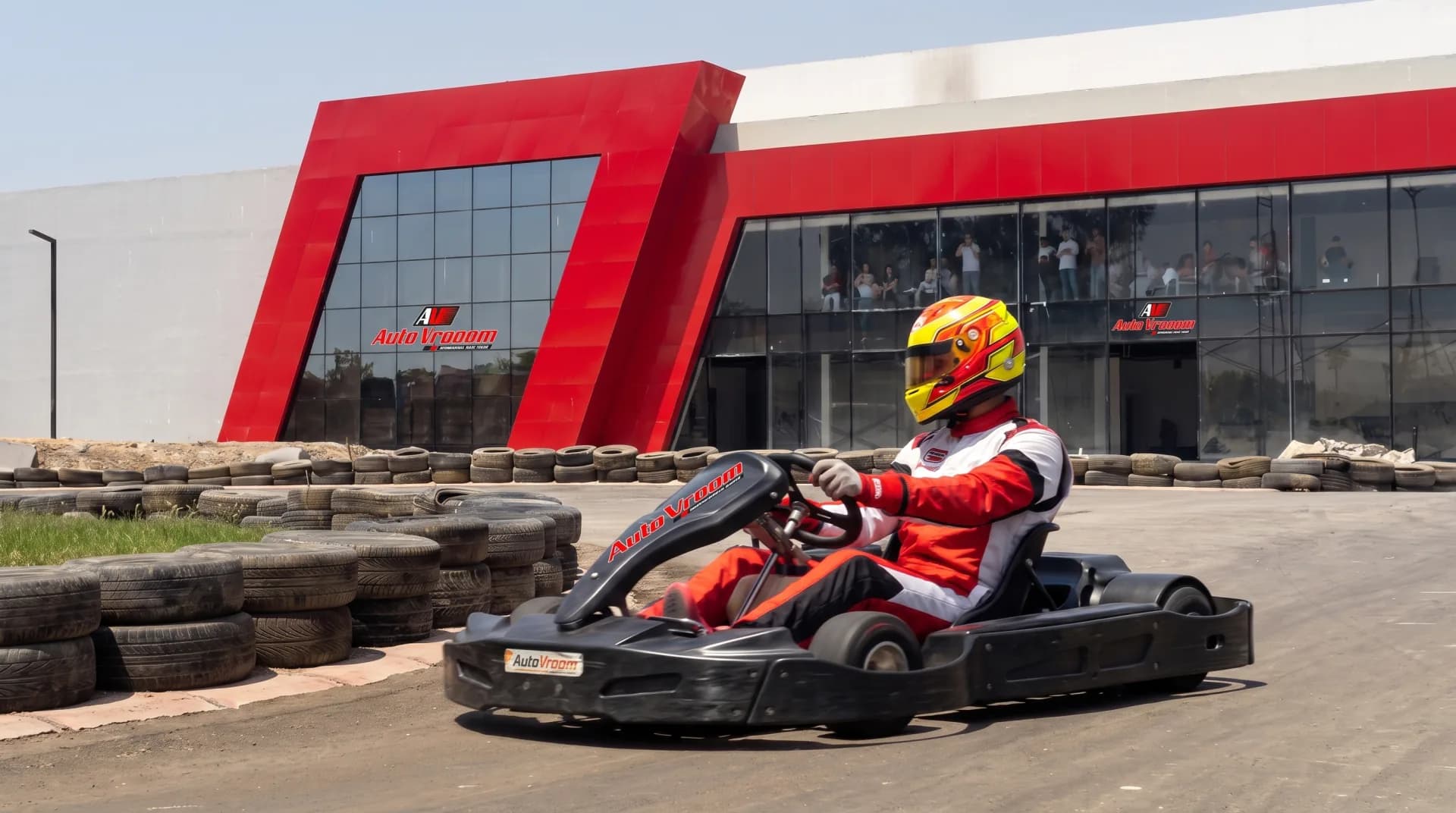 An AutoVrooom kart on the circuit